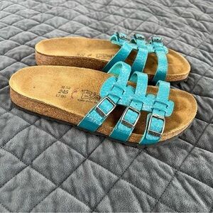 Birkenstock Sandals Women Size 7 7.5 38 Xenia Birki’s shoes Leather Turquoise